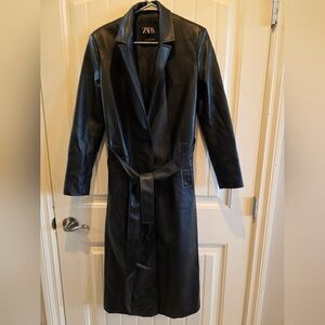 Zara Faux Leather Belted Trench Coat